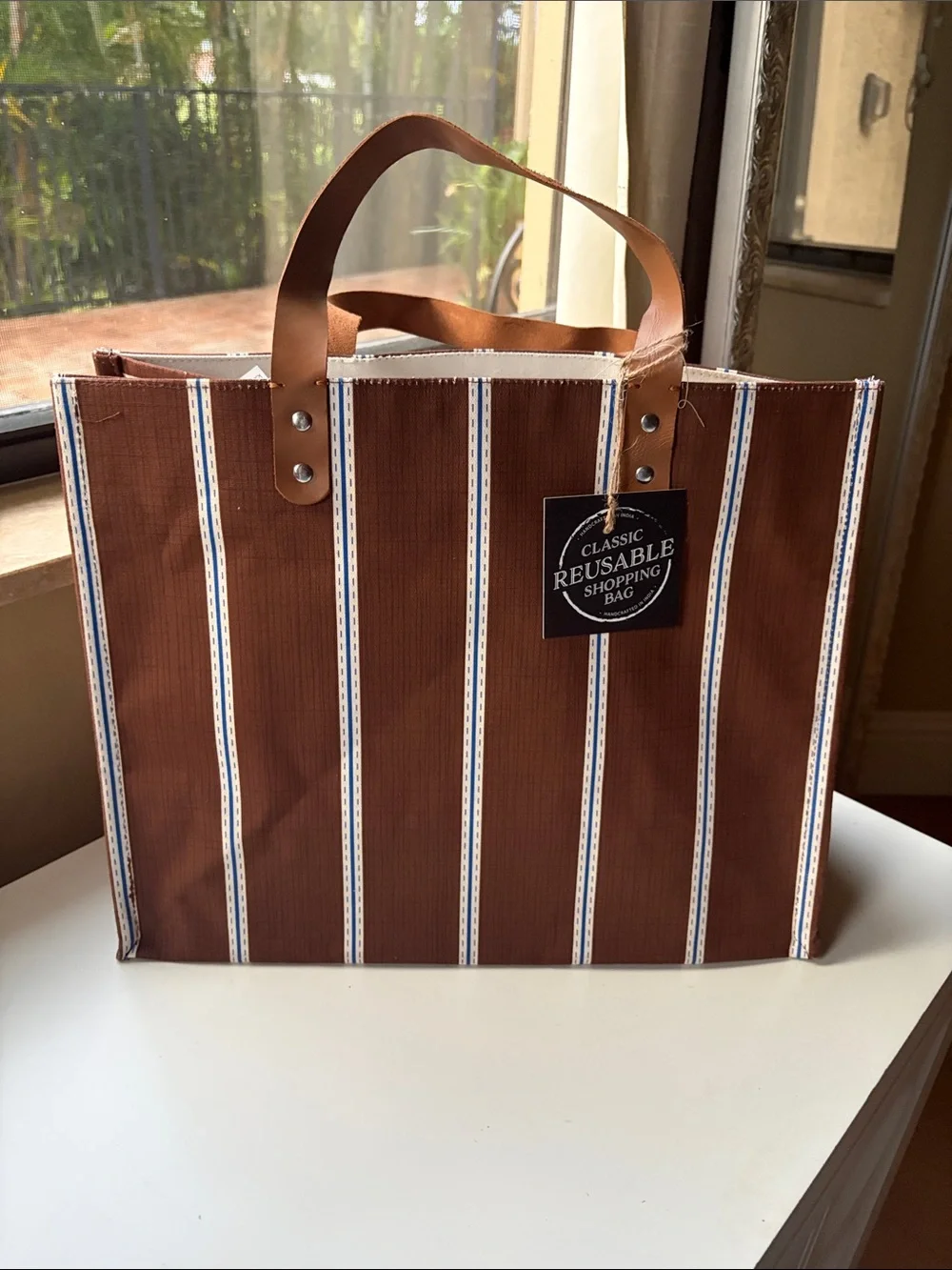 Anthropologie Brown Striped Reusable Shopping Tote handmade by India
